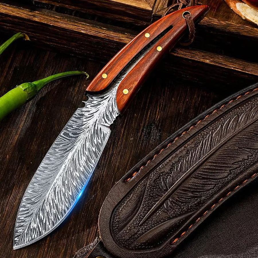 GuanQi Ausbeinmesser mit Holster und braunem Holzgriff - Bild 3