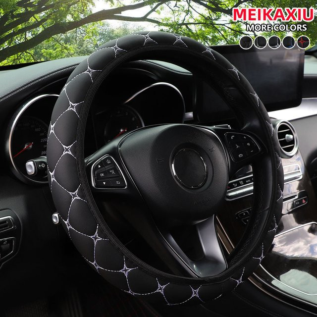 MEIKAXIU Lenkradbezug aus PU-Leder mit gesticktem Sternmuster in Schwarz für dein Auto - Bild 1