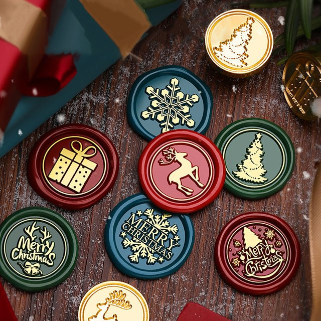 Abnehmbarer Wachssiegelstempel aus Messing mit verschiedenen Weihnachts-Motiven in Mehrfarbig für Umschläge und Einladungen - Bild 1