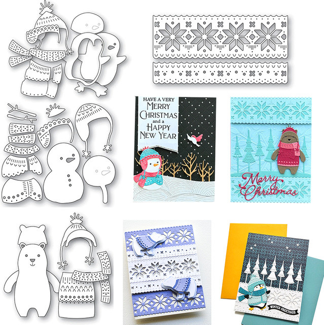 Winter Nordic Metall-Stanzform Spielerischer Pinguin in Silber für Scrapbooking und DIY-Kartenherstellung - Bild 1