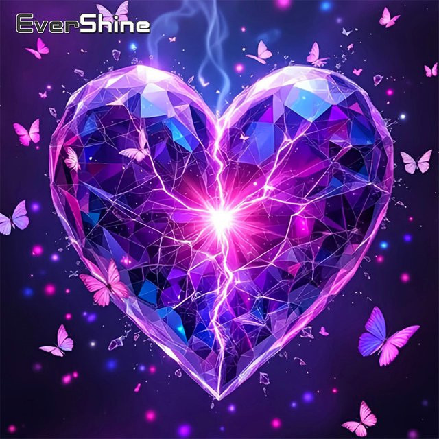 Evershine Diamant-Stickerei Liebesherz Bastelset mit Schmetterling und Mosaik-Motiv, B/H: 20 x 20 cm - Bild 1