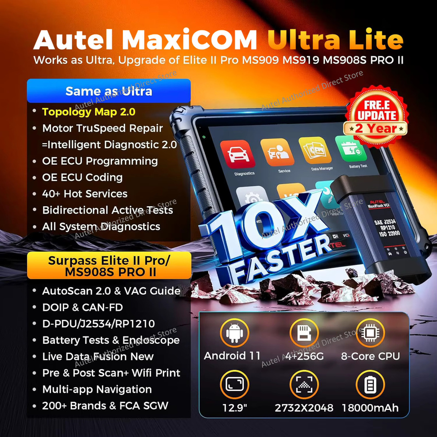 Autel MaxiCOM Ultra Lite S Intelligenter Kfz-Scanner mit ECU-Programmierung und Topologie 2.0 Karte in Schwarz - Bild 3