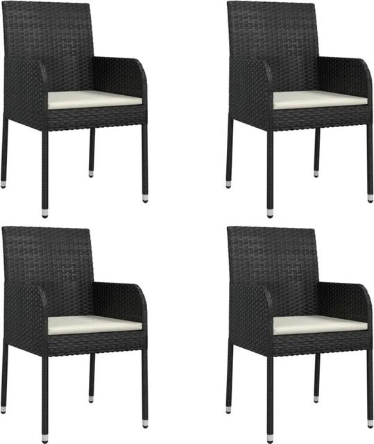 Furnicato 4er Set Gartenstühle aus Poly Rattan mit Kissen in Schwarz, B/T/H: 48 x 55 x 88 cm - Bild 1