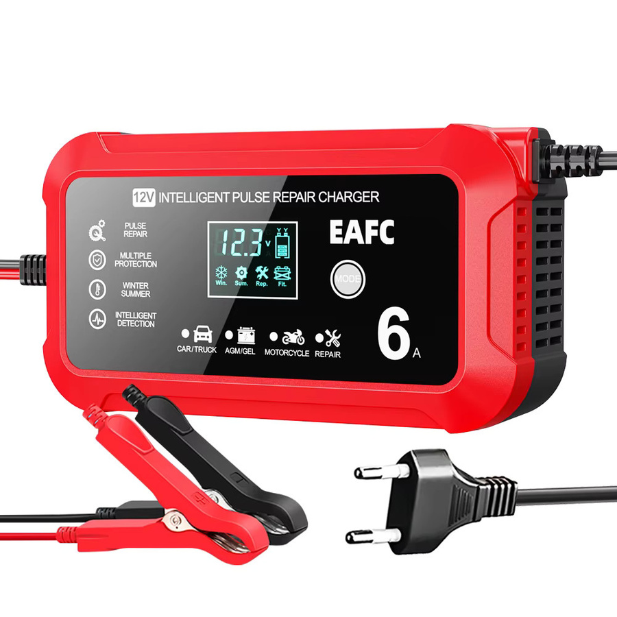 EAFC Smart Batterie Ladegerät 6A 12V mit LCD-Display und Puls-Reparaturfunktion für Blei-Säure-Batterien in Rot - Bild 4