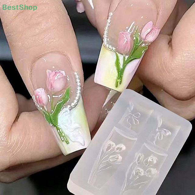 HNKMP 3D-Silikon-Nagelformen, Schleife und Tulpe, transparent - Bild 1