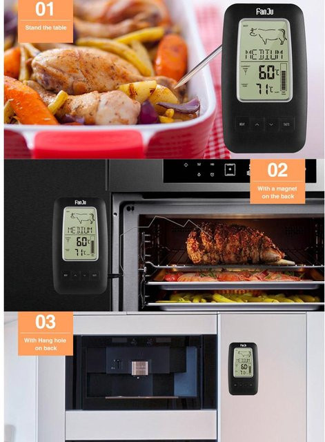 FanJu FJ2245 Digitales Grillthermometer mit kabelloser Fernbedienung und magnetischer Rückseite aus Edelstahl in Schwarz - Bild 1