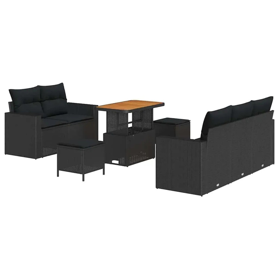 vidaXL Garten-Sofa-Set 8-teilig aus Poly Rattan und Akazienholz in Schwarz mit Polsterung und UV-Beständigkeit - Bild 2