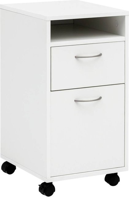 Rollcontainer Wohnling aus Spanplatte in Weiß mit Rollen, B/H/T: 33 x 63 x 38 cm - Bild 1
