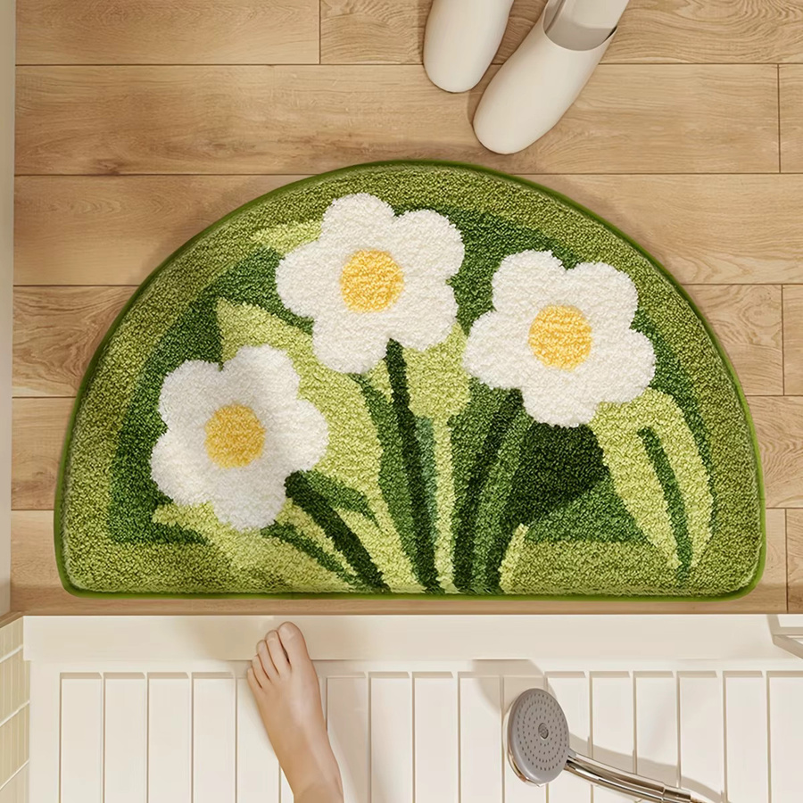 VIKAMA Badezimmerteppich halbrund mit Blumenmuster, wasserabsorbierend und rutschfest, maschinenwaschbar, B: 60 cm, T: 40 cm - Bild 2