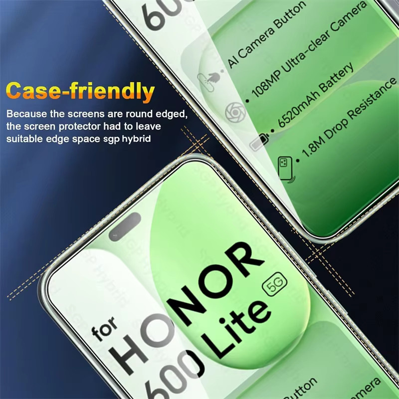 5 Stück Displayschutzfolien aus gehärtetem Glas für Honor 600 Lite 5G, transparente Vollabdeckung mit 9H Härtegrad - Bild 3