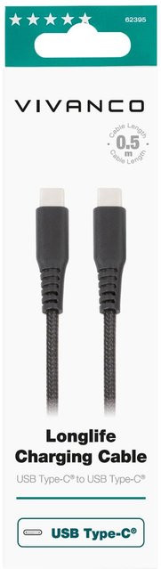 Vivanco LongLife USB Type-C Daten- und Ladekabel, Schwarz, 0,5 m - Bild 1
