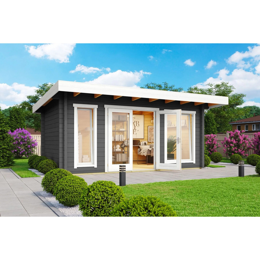 Lasita Blockbohlenhaus Dorset Gartenhaus mit Flachdach in Carbongrau lasiert B/H/T: 510 x 238,95 x 360 cm - Bild 2