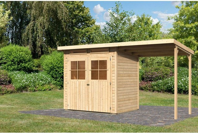 Karibu Holz-Gartenhaus Egersund in Natur mit Pultdach, B: 199 cm, T: 152 cm, H: 220 cm - Bild 1