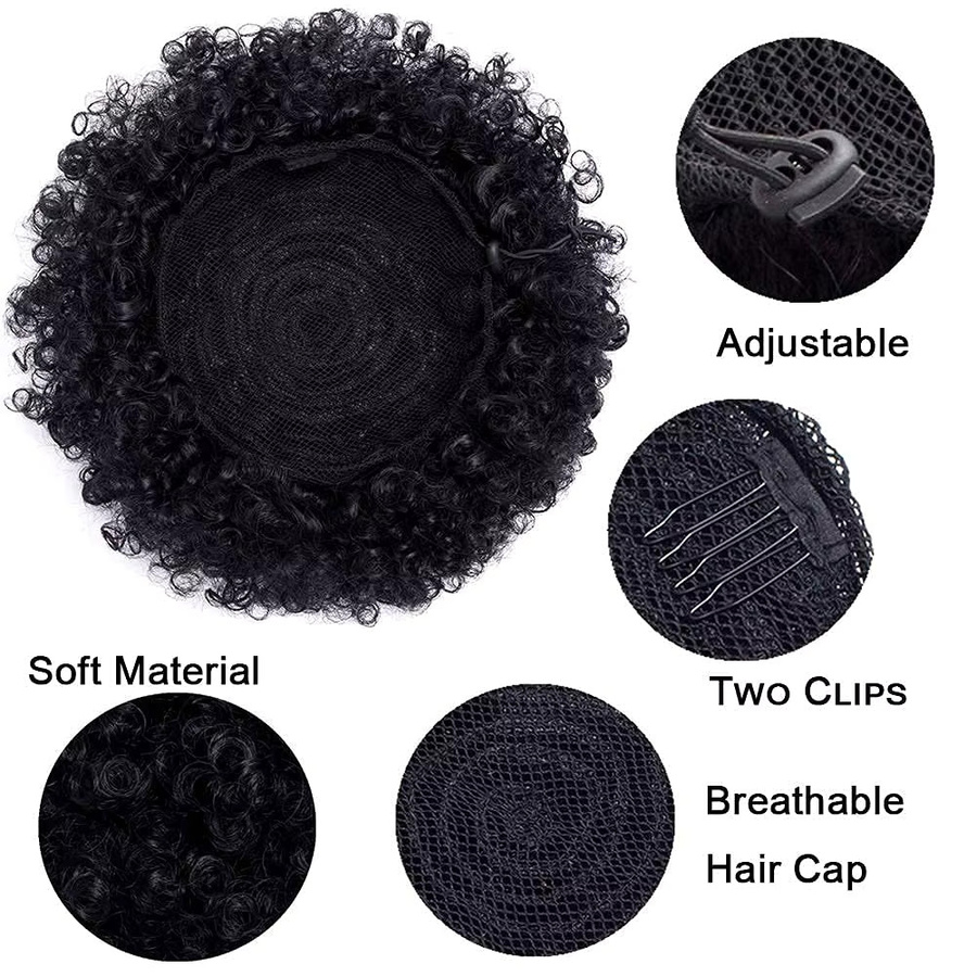 Linhua Afro Puff Kinky Curly Clip-in-Haar Extensions, Damen, Lockiges Haar - Bild 4