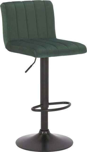 DELUKE Barhocker NUBEL Barstuhl aus Samt in Grün, höhenverstellbar, drehbar mit Lehne und Steppmuster, B/T/H: 41 x 49 x 87 cm - Bild 1