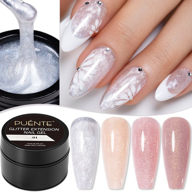 PUENTE Glitzer-Verlängerungsgel, Rosa Glitzer, 15 ml - Bild 1
