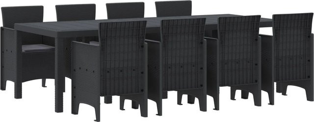 vidaXL 9-tlg Garten-Essgruppe aus Poly Rattan mit Kissen in Anthrazit und Schwarz - Bild 1