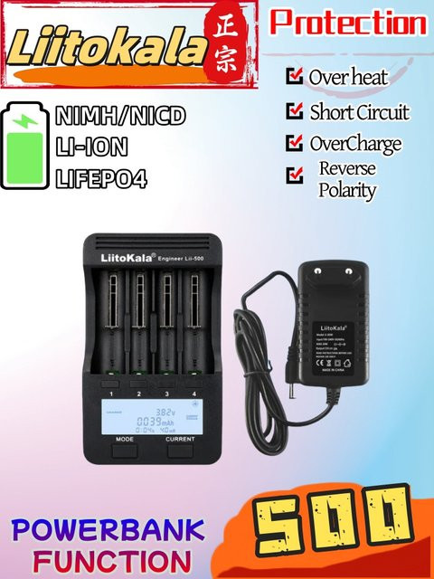 LiitoKala Lii-500 LCD-Smart-Ladegerät für AA AAA 18650 26650 16340 14500 10440 18500 in Schwarz - Bild 1