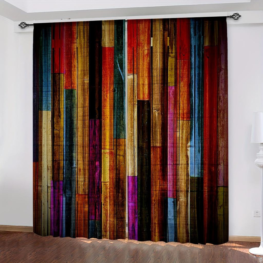 Modernes Vorhangset aus Stoff mit grafischem Muster in Multicolour, B/H: 150 x 166 cm - Bild 2