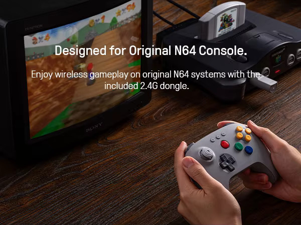 8BitDo N64 2.4G Wireless Gaming Controller mit Hall-Effekt und Adapter für N64 und PC, Grau - Bild 3