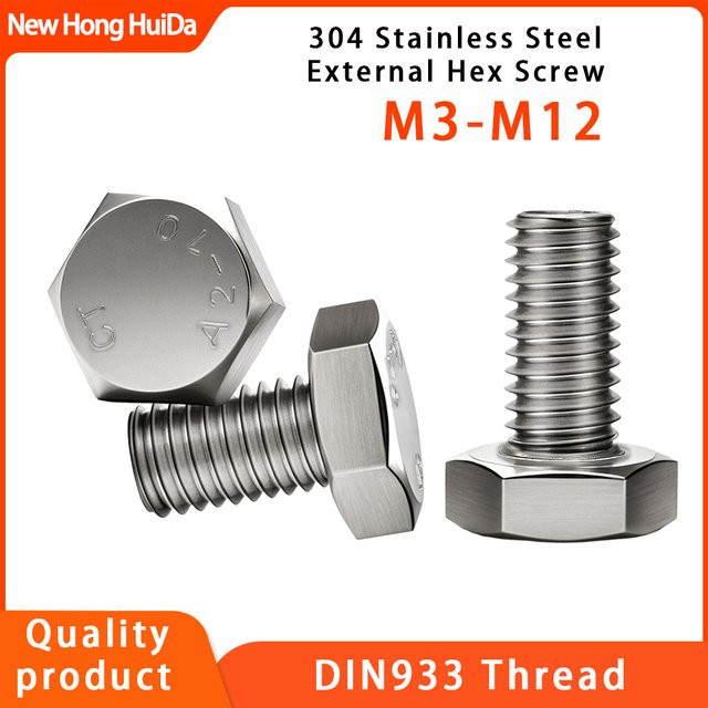 NEWHONGHUIDA Sechskantschrauben DIN 933 aus Edelstahl A2-70, metrisches Gewinde, Farbe: Silber - Bild 1