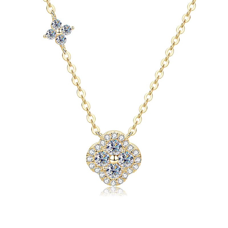 Anziw Halskette, Moissanit, Kleeblatt-Blumenanhänger, Gold, Damen - Bild 5