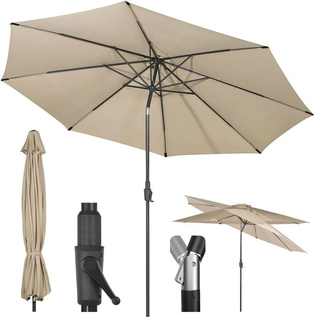 Sekey Sonnenschirm Gartenschirm mit Kurbel in Taupe/Beige aus Polyester und Metall mit 347 cm Durchmesser - Bild 1