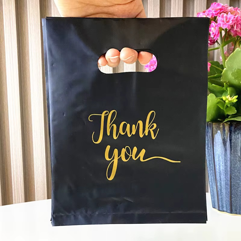100 Stück Dankeschön-Geschenktüten aus Kunststoff in Schwarz für Süßigkeiten, Kekse und Gastgeschenke bei Hochzeiten oder Geburtstagen - Bild 3
