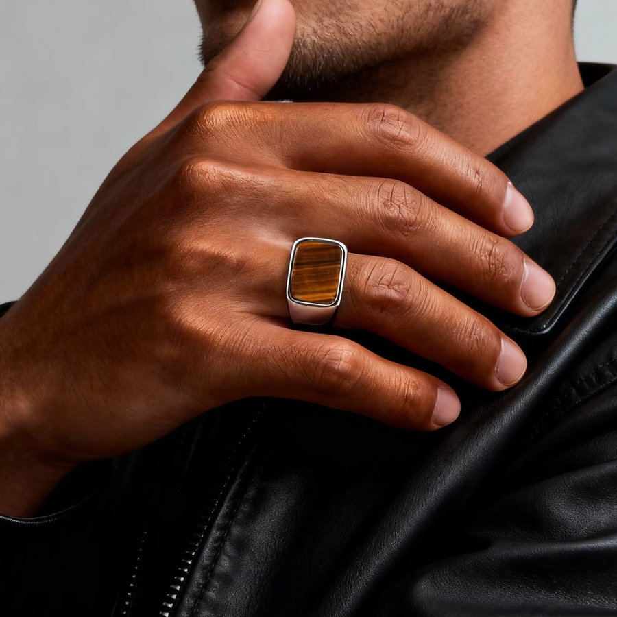 Herren-Ring Edelstahl, quadratischer Stein, minimalistisch - Bild 2