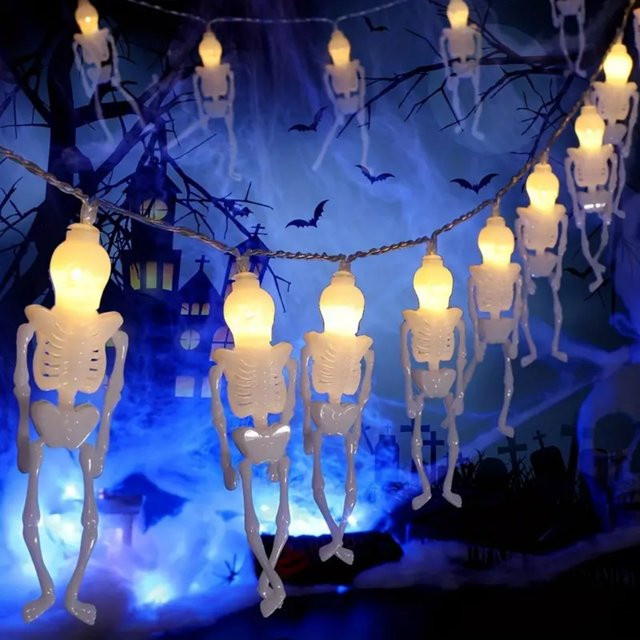 Peach Forest Halloween Skeleton LED Lichterkette mit 20 LEDs, Warmweiß, Batteriebetrieben für Indoor und Outdoor Dekoration - Bild 1