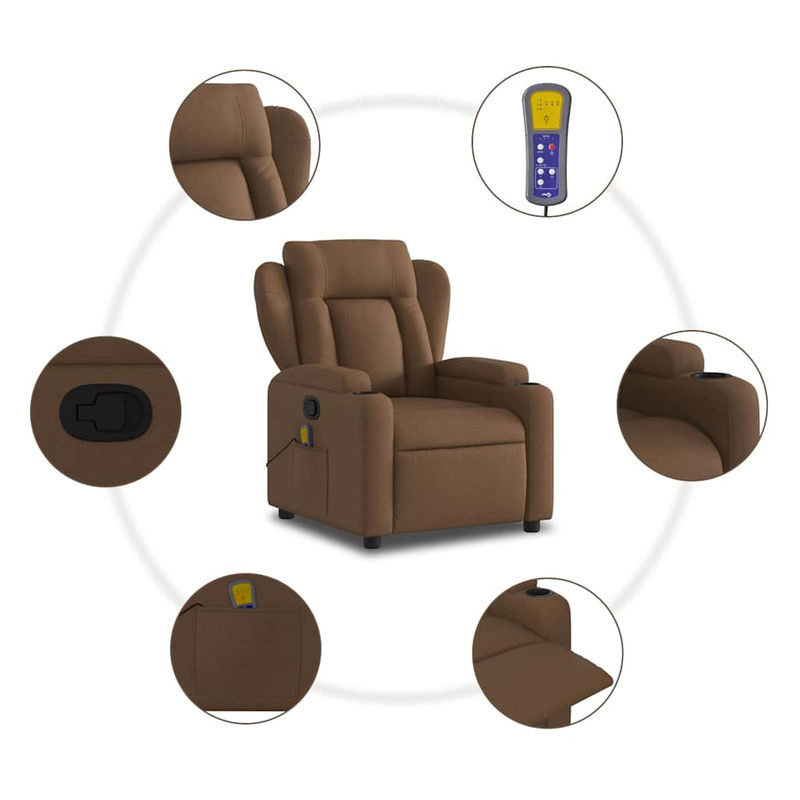 Vidaxl Klappbarer Massagesessel als Relaxsessel in Braun mit Stoffbezug - Bild 6