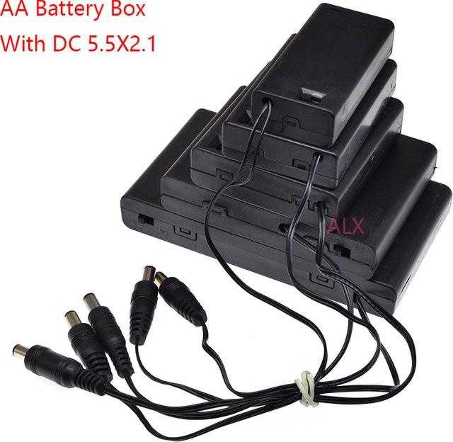AA-Batteriebox mit Schalter und DC 5,5x2,1mm Stecker in Schwarz für DIY-Projekte - Bild 1