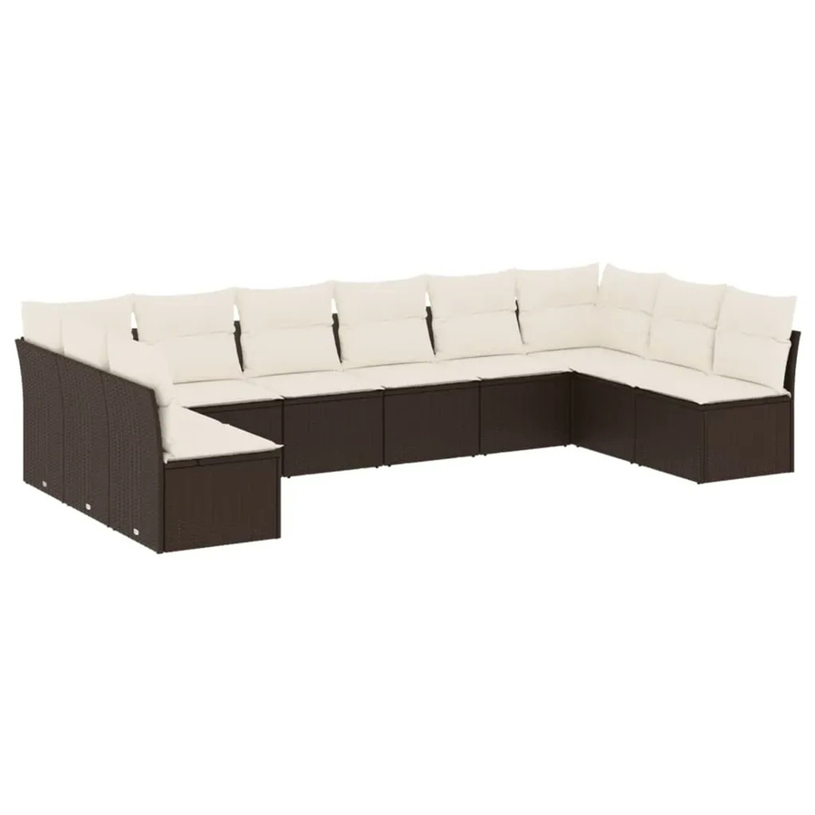 vidaXL 10-teilige Garten-Sofagarnitur in L-Form aus braunem Poly-Rattan mit wetterfesten Kissen und Stauraum - Bild 2