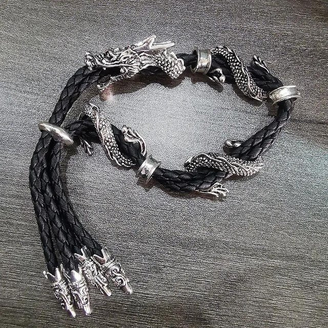 Lucky Star Jewelry Drachenarmband, Leder, Silber, Vintage, Unisex - Bild 1