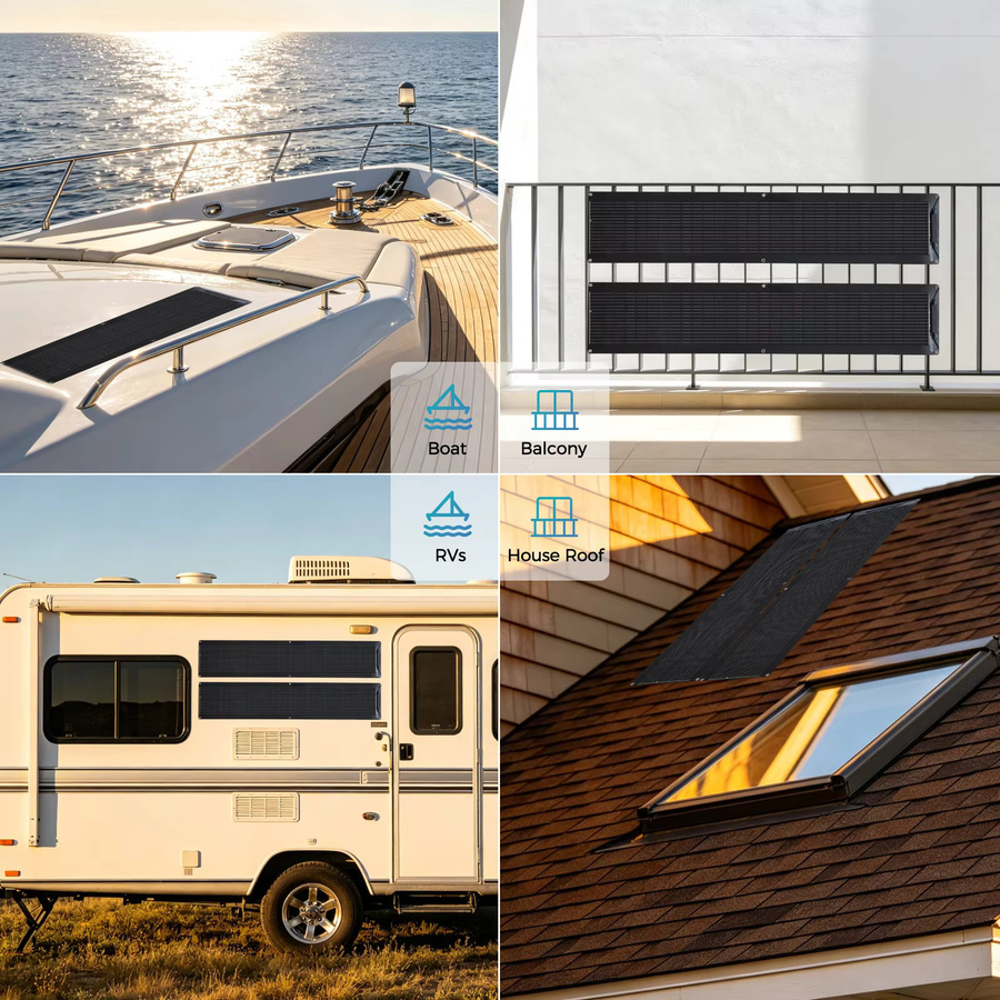 xinpuguang Solarpanel 100W System-Kit, flexibles monokristallines Solarpanel mit N-Typ-Zellen in Schwarz für 12V-Systeme, ideal für Wohnmobile, Boote und Camping - Bild 2