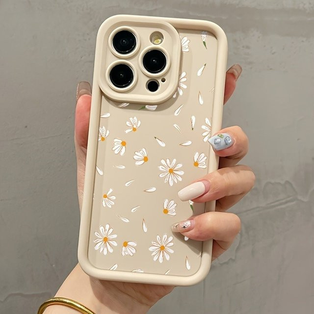 Apple iPhone Handyhülle aus TPU mit Blumenmuster in Weiß und Beige, High-Edge Anti-Drop Schutz für iPhone 17 bis iPhone 7 und SE-Serie - Bild 1