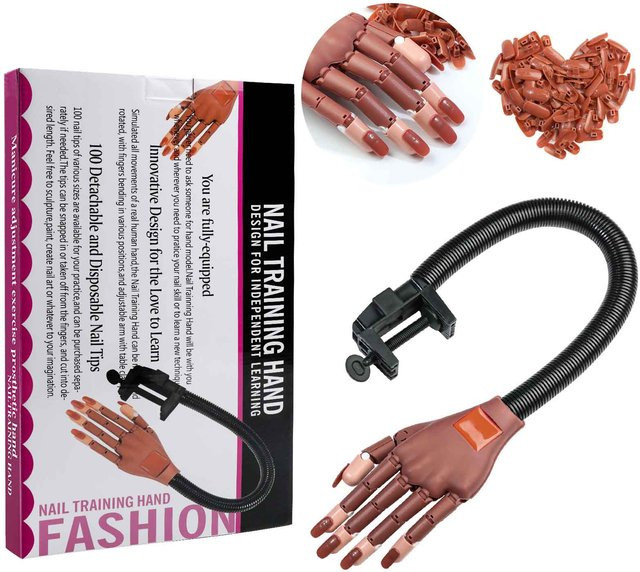 SHIN Selections Nagelübungshand mit 100 Acrylnagelspitzen, Schwarz, Glänzend - Bild 1