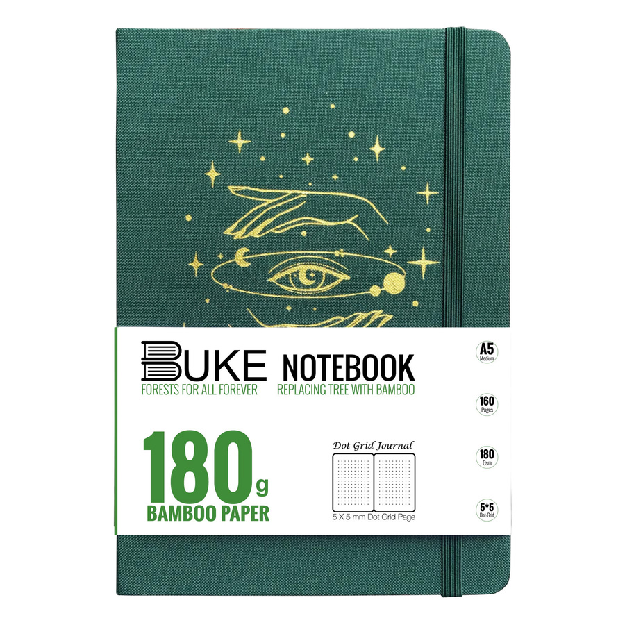 Buke Notebook A5 mit Punktraster, Hardcover in Grün mit silbernen Kanten, 160 Seiten, 180 g/m2 Papier - Bild 6
