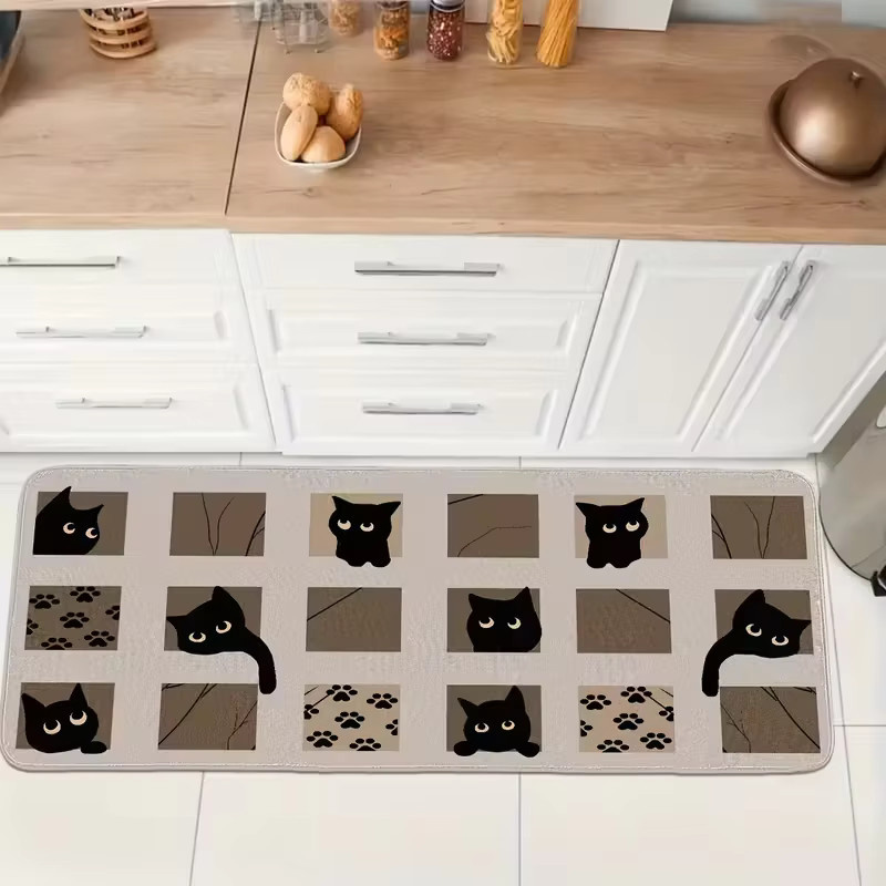 VIKAMA Korridor-Teppich Schwarze Katze, rutschfeste Bodenmatte für Flur und Küche, B/T: 60 x 40 cm - Bild 3