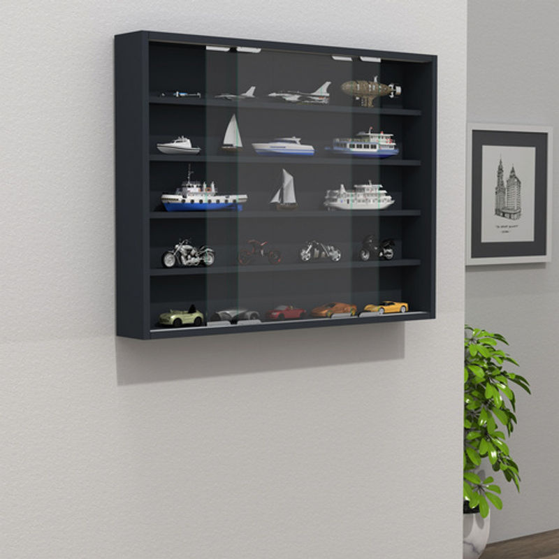 Vitrine AGISA von VCM in Anthrazit mit Glasschiebetüren und Regalböden, modern und wandmontiert - Bild 3