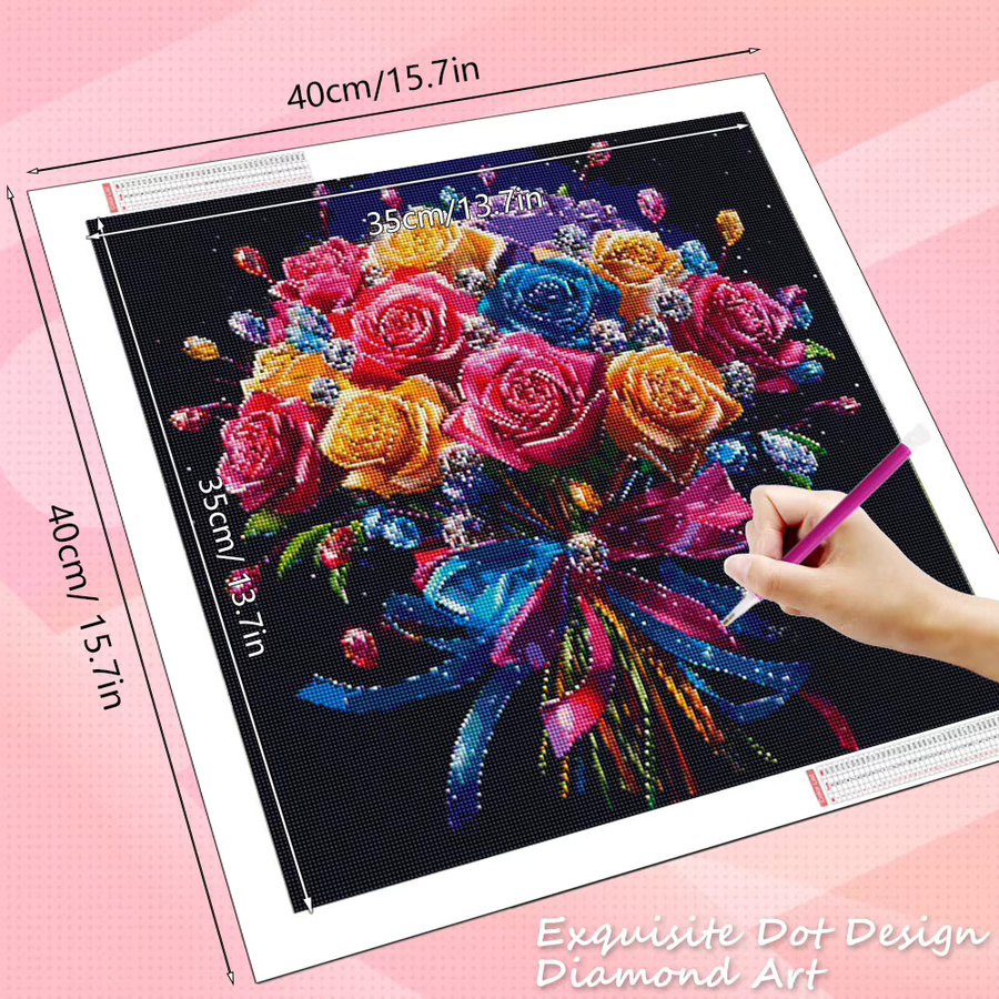 HUACAN Diamant-Mosaik Set Rosen-Blumen Wandkunst in Mehrfarbig, Durchmesser: 20 cm - Bild 2