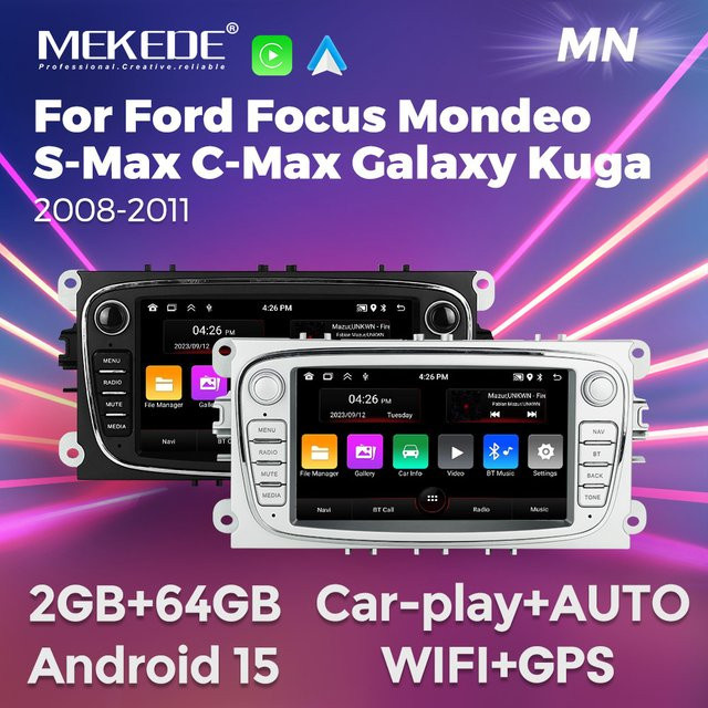 MEKEDE Android 15 Autoradio mit Multimedia-System und Carplay für Ford Focus 2, S-Max, Mondeo Mk4, S-Max, Galaxy, C-Max und Kuga in Schwarz - Bild 1