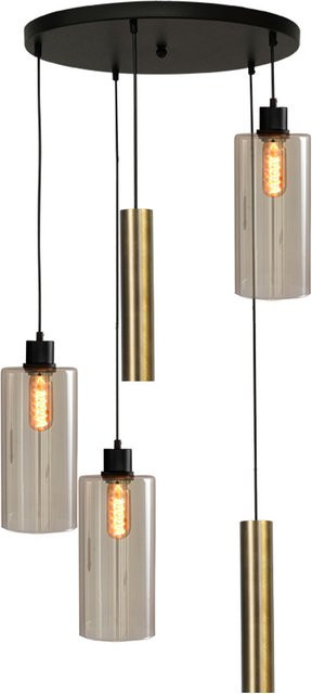Masterlight Ortona 3/2 Pendelleuchte 5-flammig rund in Messing antik und Schwarz matt mit transparentem Glas - Bild 1