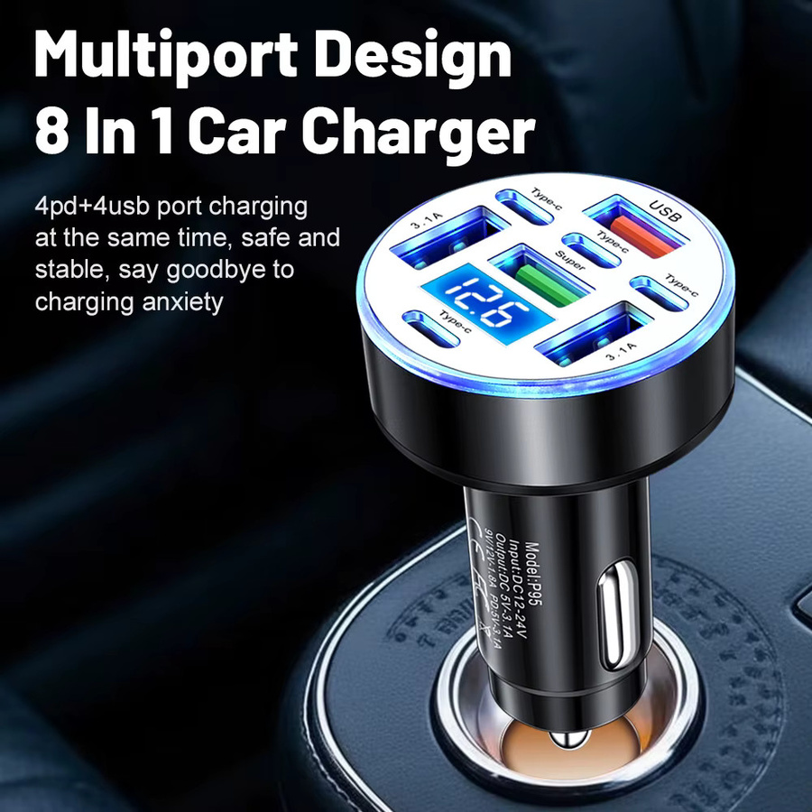 GUSEYEE 8-Port Autoladegerät mit digitalem Display und USB-Typ-C in Schwarz - Bild 3