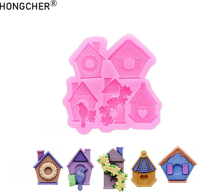 HONGCHER Silikonformen in Hausform für Schokolade, Kuchen und Dessert-Dekoration, Farbe: Pink - Bild 1