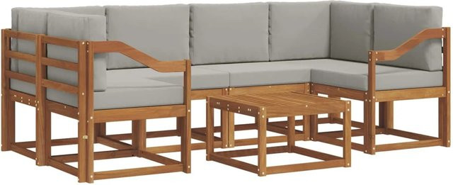 vidaXL Outdoor-Sofagarnitur aus Akazienholz in L-Form mit 7-teiligem Set und grauen Kissen - Bild 1