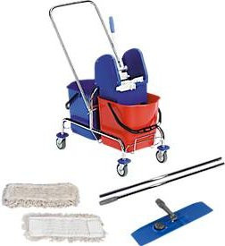 Schäfer Shop Doppelfahreimer Set in Chrom mit 2 x 15 l Eimern, 2-teiligem Chromstiel und 10 Mopps - Bild 1