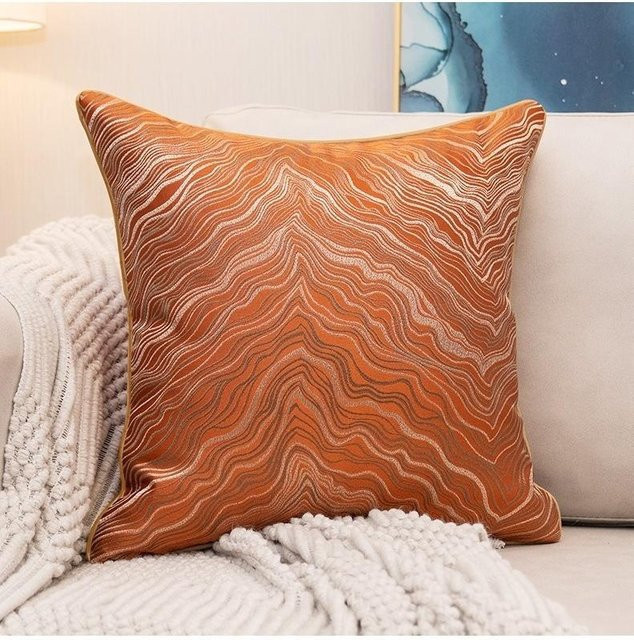 HASE FiFi Jacquard Luxus Kissenbezug mit Stickerei in Beige und Orange, B/T: 45 x 45 cm - Bild 1