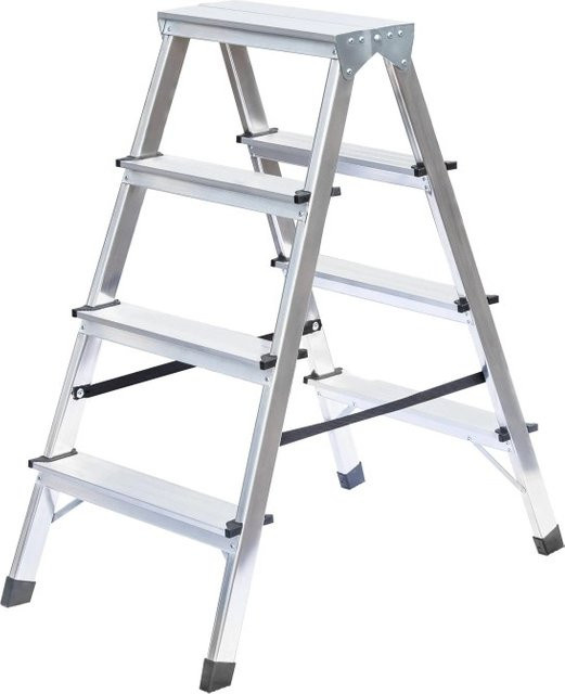 PROREGAL Haushaltsleiter beidseitig begehbar mit 2 x 4 Stufen in Silber - Bild 1