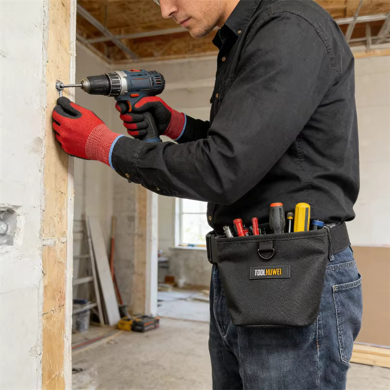 TOOLHUWEI Werkzeugtasche für Nägel und Schrauben, wasserdichte Hardware-Gürteltasche aus Oxford-Material in Schwarz - Bild 4
